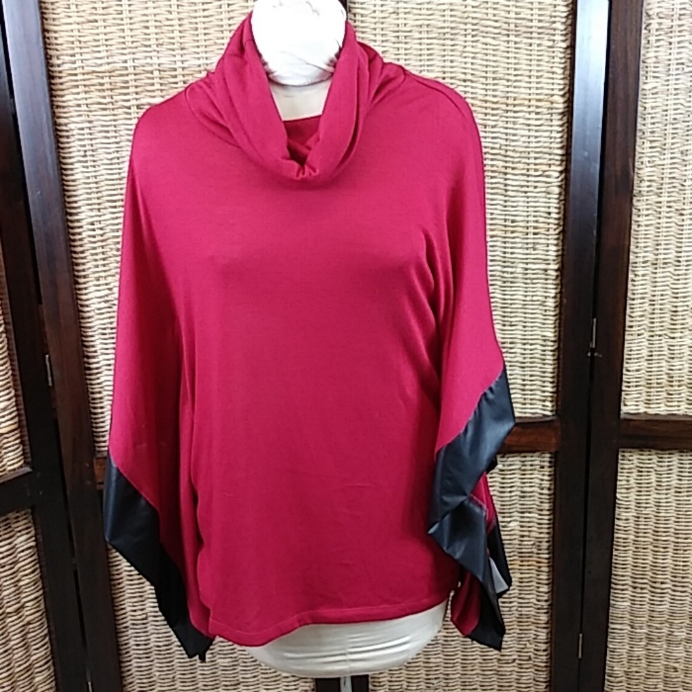 Kate & Mallory Red w/ Black Trim Pullover Sweater Poncho Style Medium